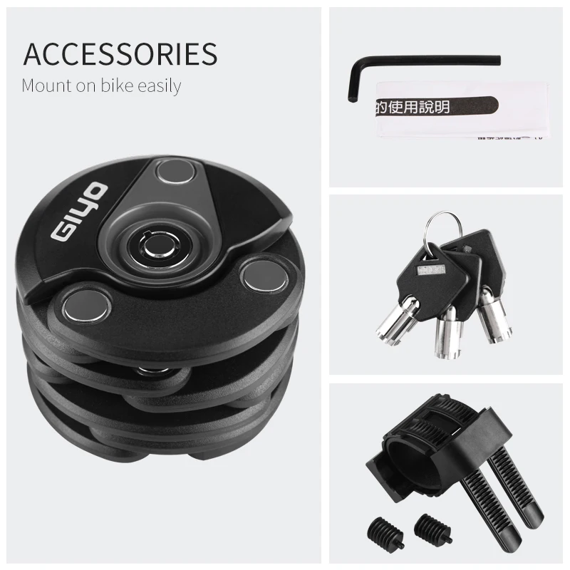 Folding Lock GIYO Противоугонный складной велосипедный замок для MTB Дорожная цепь трос велосипедный замок сверхмощный ключ безопасности замок велосипедный мотоцикл Helme - Цвет: Folding Lock