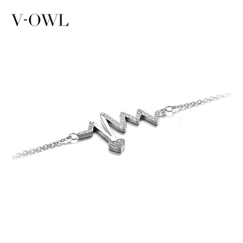 

V-Owl Heart-Moving Moment Stainless Steel AAA Zircon Bracelet ECG-Shaped Lovely Fresh Bracelet Female Bracelet