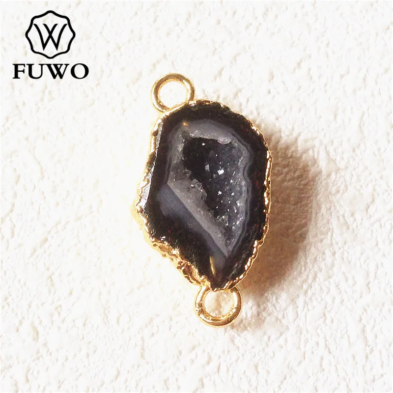 FUWO Природный Оникс Geode кулон Соединитель с золотым обрезанным краем свободная форма Кристалл кварц для изготовления ювелирных изделий PD256