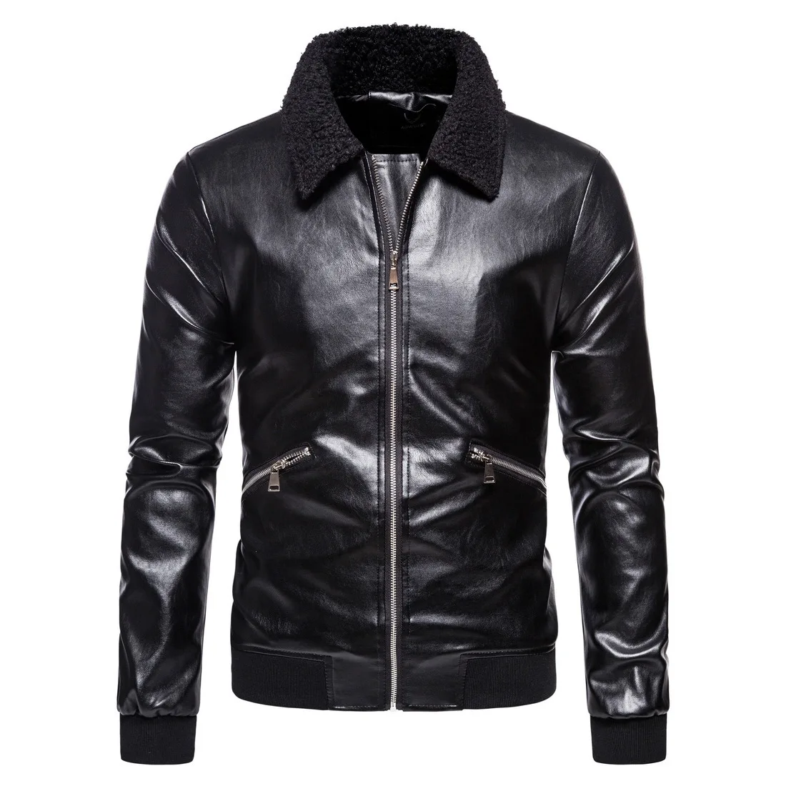 

winter fashion wool collar desgin motorcycle jacket leather for men plus size 5xl good quality zipper men faux leather jacket