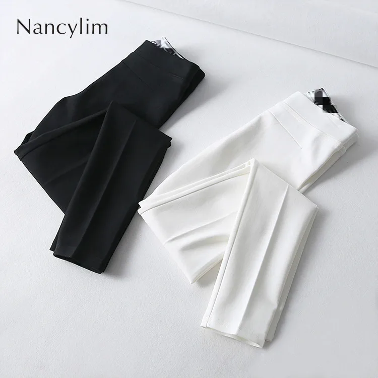 

Plus Size Stretch Pants for Woman 2019 New Slim Temperament Casual Legins Pants Office Lady All-match Basic Trousers White Black