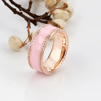 

100% 925 Sterling Silver Pan Ring Creative Classic Rose Gold Pink Fashion Ring For Women Wedding Party Gift Fashion Jewelry