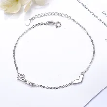 S925 тонкий серебряный ножной браслет женский корейский стиль хипстер милое сердце ножной браслет элегантный jiao shi pin женские оптом от имени