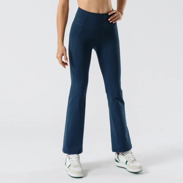 New Slimming Flared High Waist Yoga Pants Dance Pants Hip-Lifting Sports Casual Leggings Bell-Bottom Pants For Women blue
