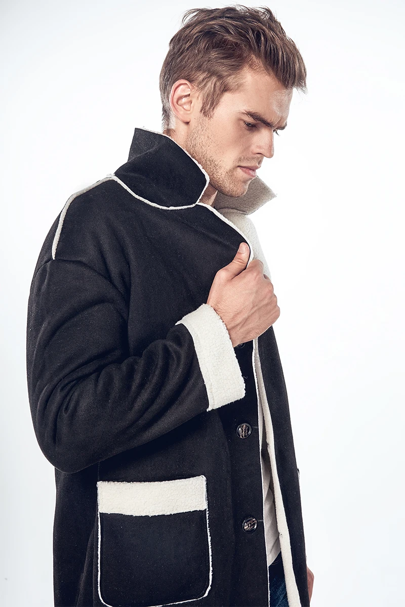 Осеннее и зимнее длинное пальто из овечьей кожи, пушистое мужское повседневное однобортное пальто из овечьей шерсти