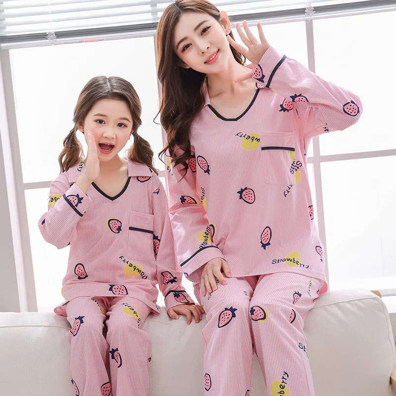 CQT HX 8243fencaomei RN-9 Cotton Pajamas Sets Autumn Long Sleeve Family Matching Christmas Pajamas Cartoon Mother and Daughter Clothes Kids Sets - Цвет: CQT HX 8243fencaomei