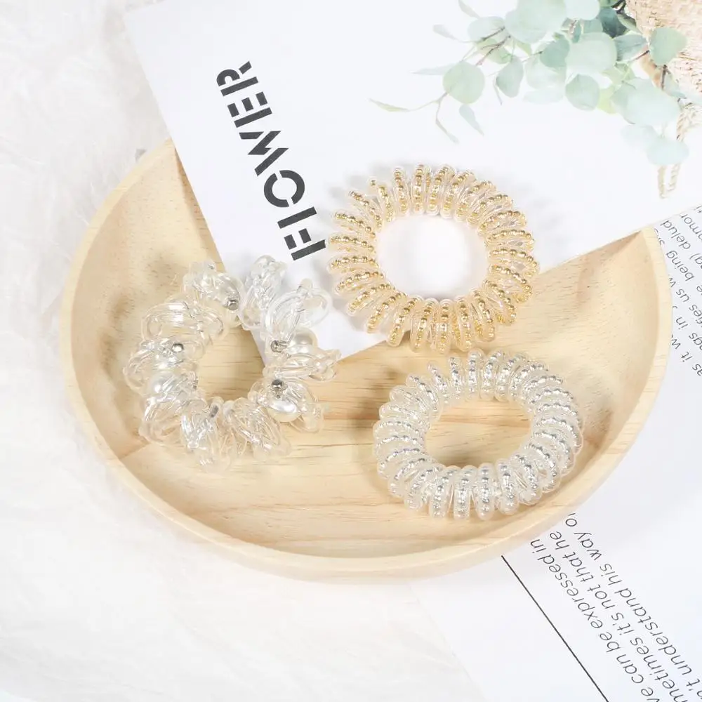

1/3 pcs Elastic Hair Bands Telephone Line Pearl Hair Ring Spiral Shape Ponytail Hair Ties Rubber Band Hair Rope Hair Accessories