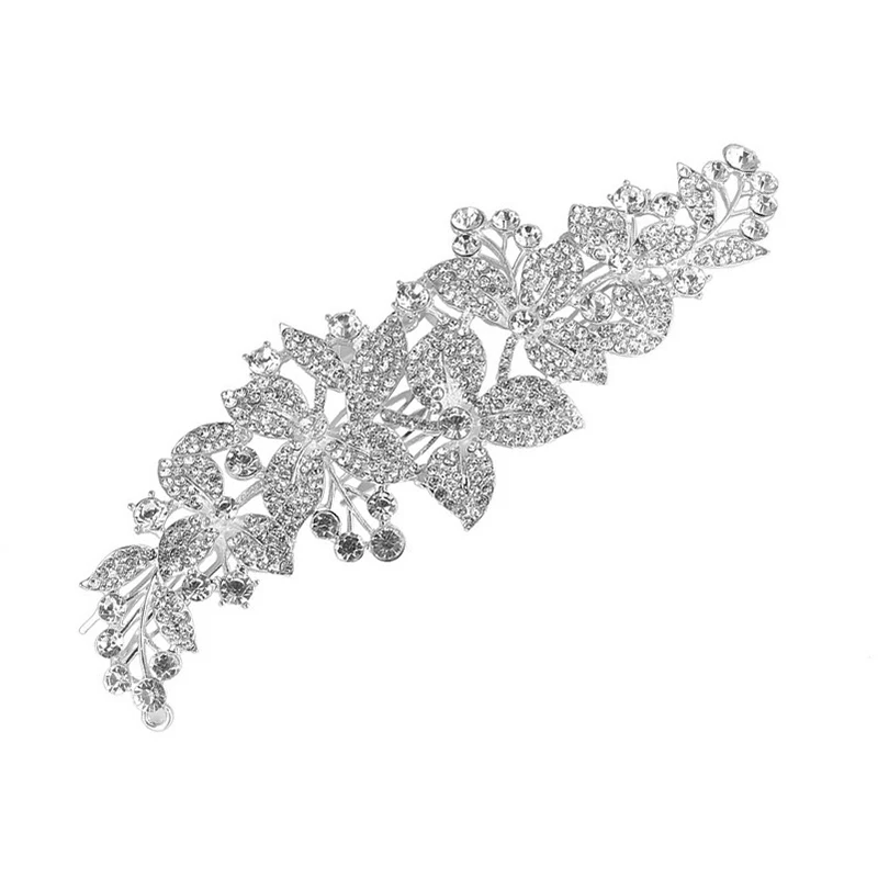 TREAZY Vintage Long Floral Bridal Hair Combs for Women Headwear Rhinestone Crystal Big Wedding Tiara Brides Hair Accessories