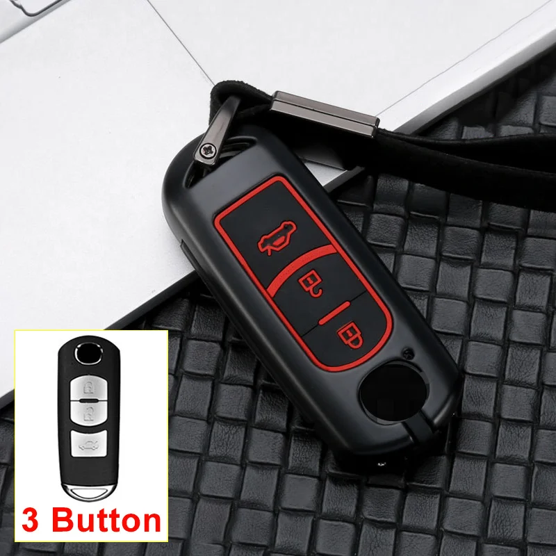 3Button Black Red Цинковый сплав+ силикон автомобиль дистанционного ключа чехол КРЫШКА ДЛЯ Mazda 2 3 6 Demio CX-5 CX5 CX 5 CX-3 CX7 CX-9 MX5 Atenza Axela - Название цвета: 3Button Black Red