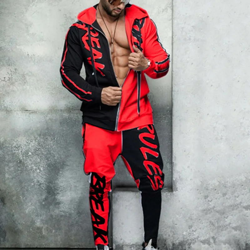 Спортивные мужские комплекты из 2 предметов, Мужская одежда, уличная одежда в стиле хип-хоп, Ropa Hombre, комплект, облегающий Повседневный Спортивный костюм, мужской жакет на молнии+ узкие брюки