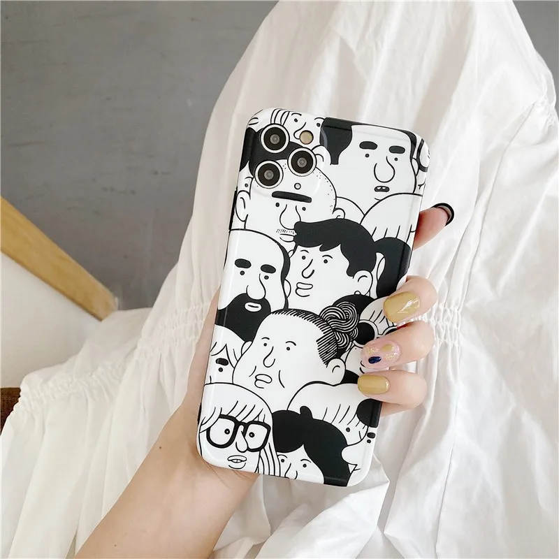 

Cute Sketch illustration Couple Phone Cover Case For Iphone X 11 pro Xs Max Xr 10 8 7 Plus SE 4.7 Luxury soft girl Coque Fundas