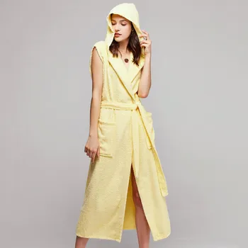 

Cotton Hooded Sleepwear Women Kimono Bathrobe Gown Sleeveless Nightgown Home Clothes Toweling Terry Hotel Robe Homewear