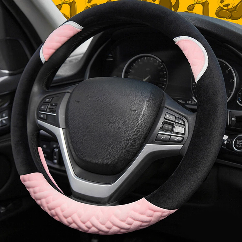 

Universal Winter Soft Plush Car Steering Wheel Cover Anti-slip for 38cm Steering-wheel Gear Comfy Cover Set Car Interior