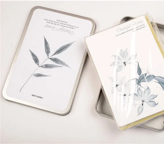 Fresh And Simple Monochrome Flower 36pcs Delicate Classical Retro Postcard Gift With An Envelope Packed In Tin Box | Канцтовары для