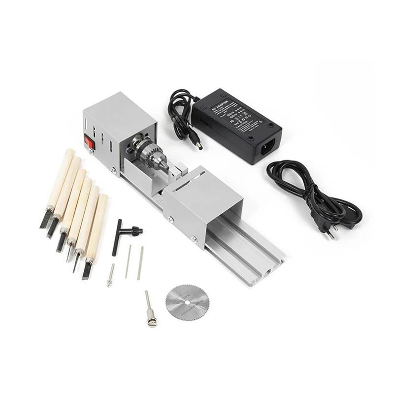 

96W Mini Lathe Beads Machine Woodworking DIY Standard Set With Power Carving Cutter