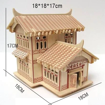 DIY 3D головоломка китайский стиль деревянный домик-избушка модель для детского подарка - Цвет: F