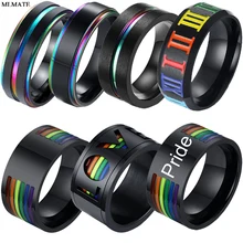 Black Titanium Steel Ring for Men Women LGBT Rainbow Colorful Wedding Bands Rings Jewelry Wholesale