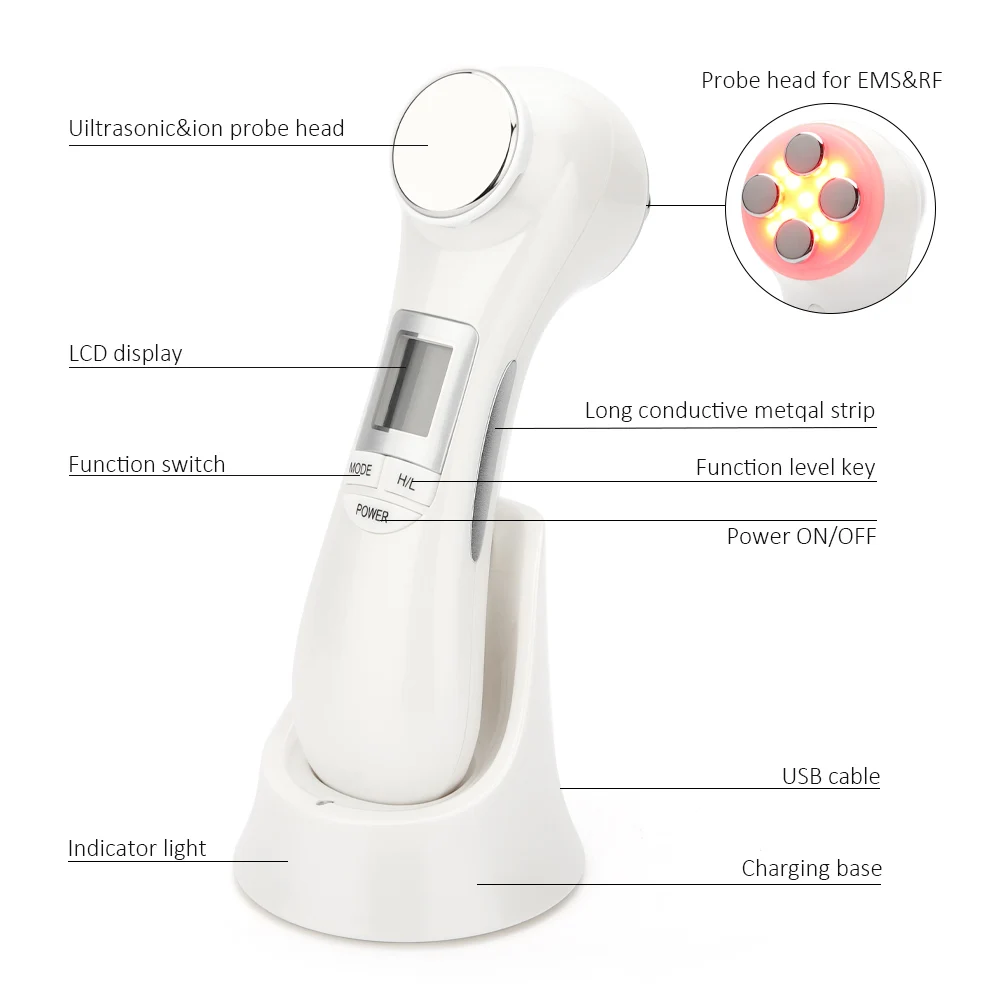 6 в 1 светодиодный RF фотон терапия лица лифтинг кожи омоложения вибрационное устройство машина EMS ионная микротоковая мезотерапия массажер