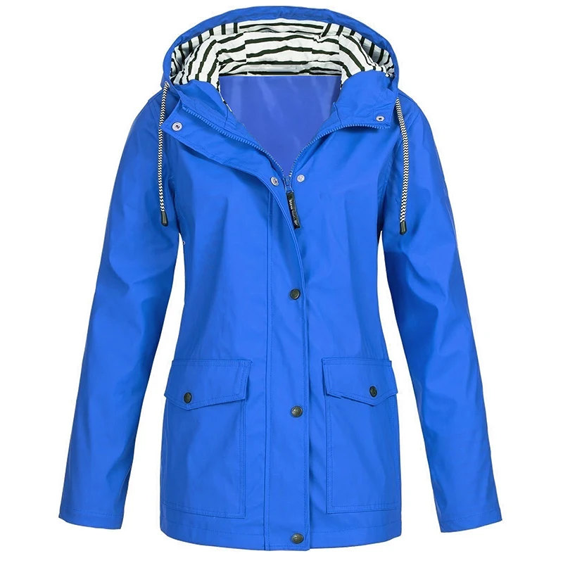 Женские куртки, модная женская однотонная дождевик, водонепроницаемый плащ с капюшоном, ветровка, легкое зимнее пальто, куртка - Цвет: BLUE