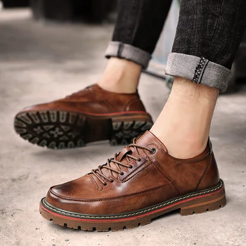 

New Trend Leather Shoes Mens Comfortable Vintage Shoes Men Brand Fashion Men Shoes Good Quality Casual Men Shoe Mens Flats Shoes