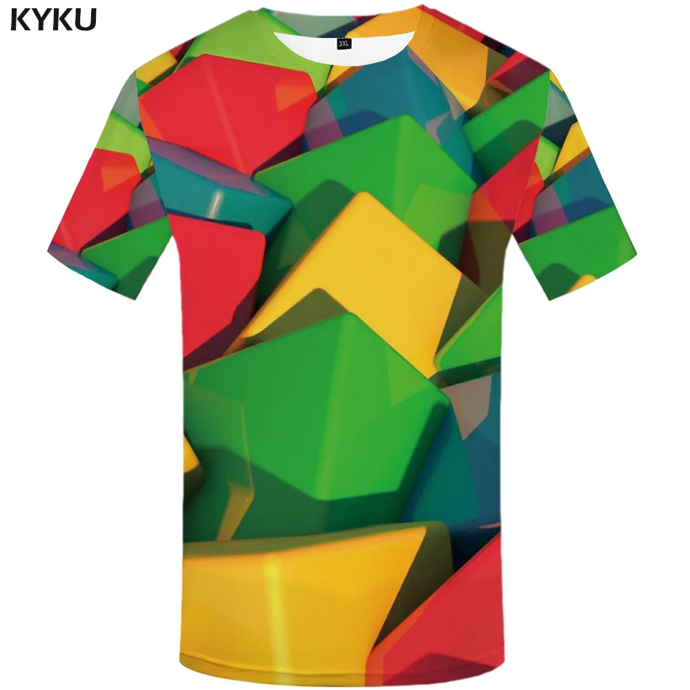 

KYKU Brand Psychedelic T-shirt Men Square T-shirts 3d Russia Anime Clothes Colorful Shirt Print Harajuku Funny T shirts