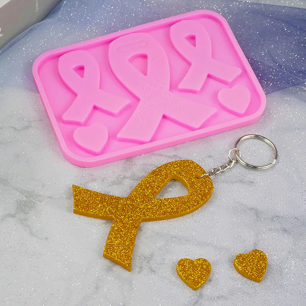 AIDS Cancer Awareness Bow Keychains Resin Mold Silicone Red Ribbon Bow Mold Tool