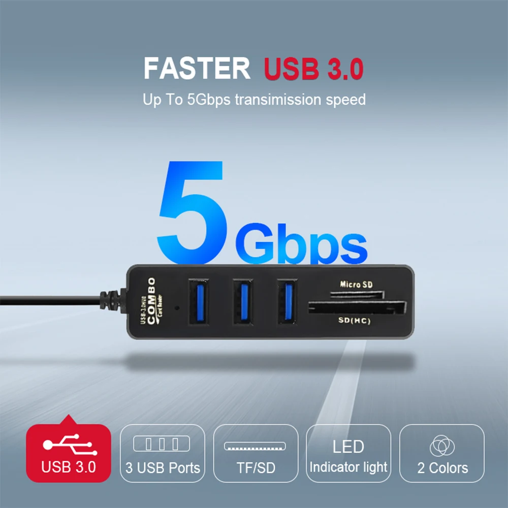 

3 USB Hub 3.0 Multi Splitter High Speed 5Gbps TF SD Card for PC Tablet Laptop Notebook Computer Accessories 1pcs