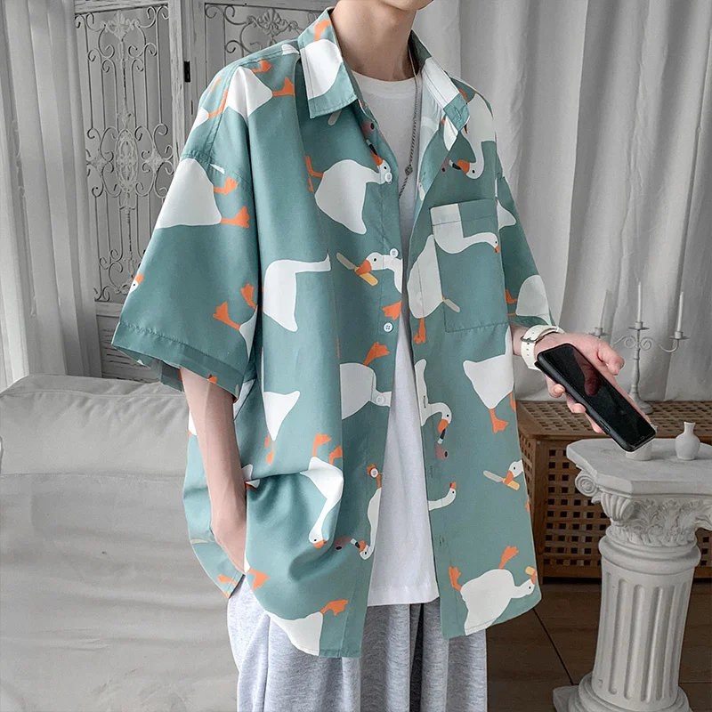 Ruffian shirt men's short sleeve trend summer fashion brand ins 5-sleeve shirt loose casual camisa masculina camisas hombre men casual shirt