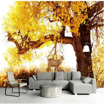 

milofix custom large wallpaper mural yellow forest elk simple style bedroom living room background wall