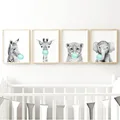Плакат Детский в виде бирюзового слона, жирафа, животного, настенная Картина на холсте, картина для детской комнаты в скандинавском стиле, декоративная картина - фото