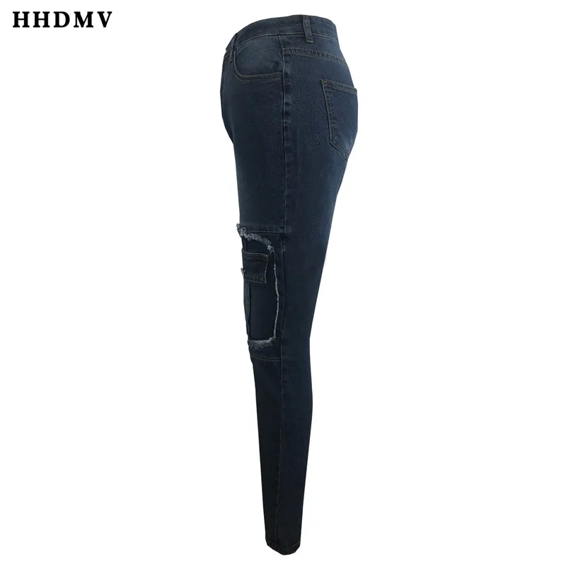 HHDMV GHSF12058 модные длинные джинсовые штаны в стиле хип-хоп с высокой талией и карманами, облегающие синие джинсовые длинные штаны