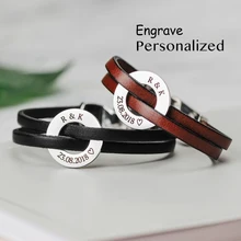 Индивидуальные Кольца с именем даты, браслеты с логотипом для женщин и мужчин, подарки для влюбленных, браслеты из натуральной кожи на магните, ювелирные изделия, SL-140