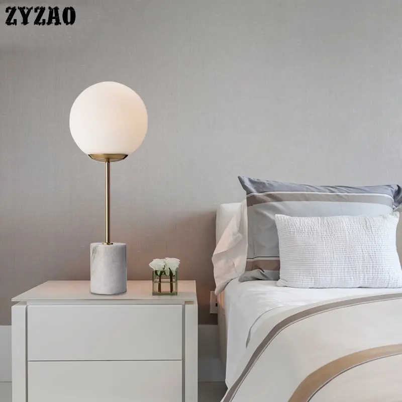 Postmodern Simple Marble Base Table Lamp Nordic Living Room Home Deco Glass Ball Desk Lamp Bedroom Bedside Lamp Simple Tafellamp 2