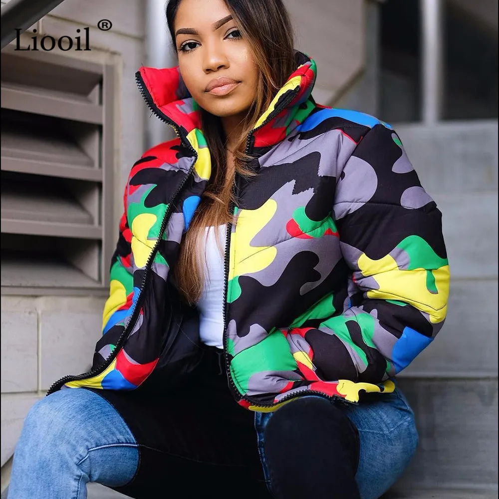 astounding  Liooil Plus Size Camouflage Print Warm Winter Coats And Jackets Women Man Streetwear Long Sleeve Zi