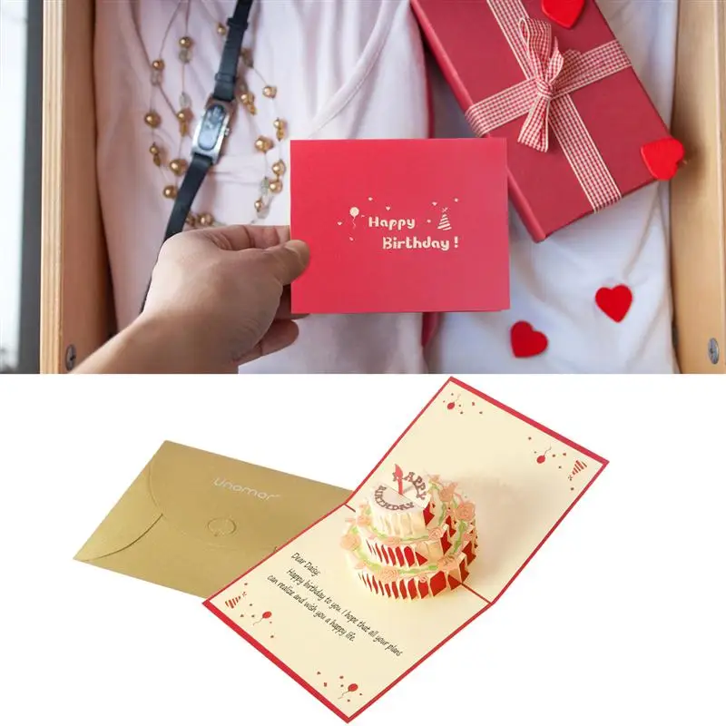  1pc 3D Colorful Paper Sculpture Birthday Card Birthday Cake Pop Up Greeting Cards Happy Birthday Ca - 4000097431195