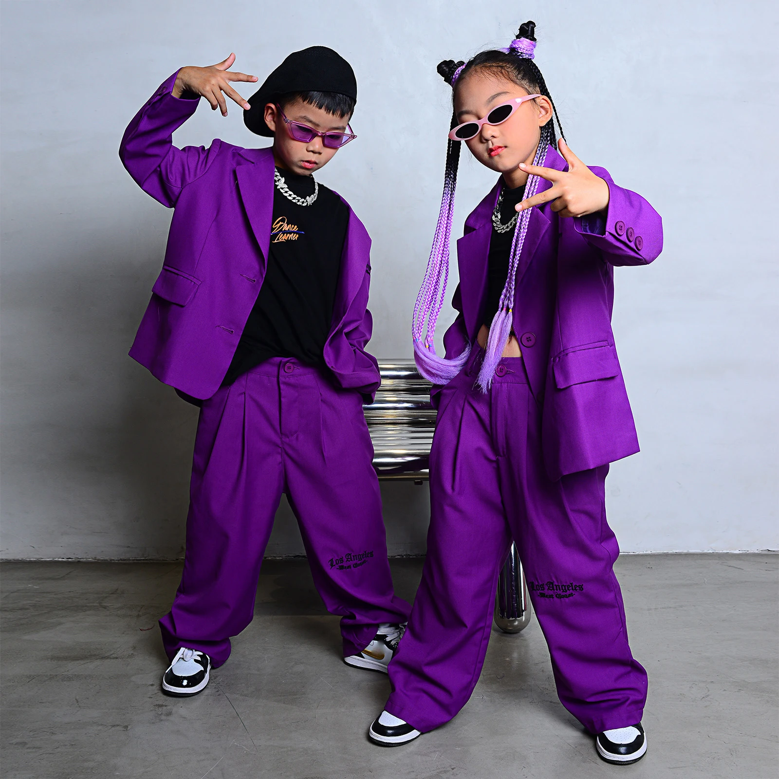 Jazz Dance Costumes For Kids Children Purple Hiphop Suit Modern Dance Costumes Boys Girls Hip Hop Dancing Clothes DQS8339