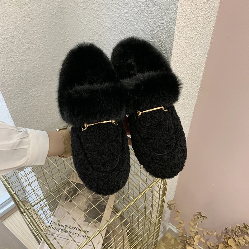 

2019 A Pedal Casual Plush Shoes Winter Women shoes New Fashion Plush Peas Shoes Female Wear Wild Warm Lazy shoes U16-19
