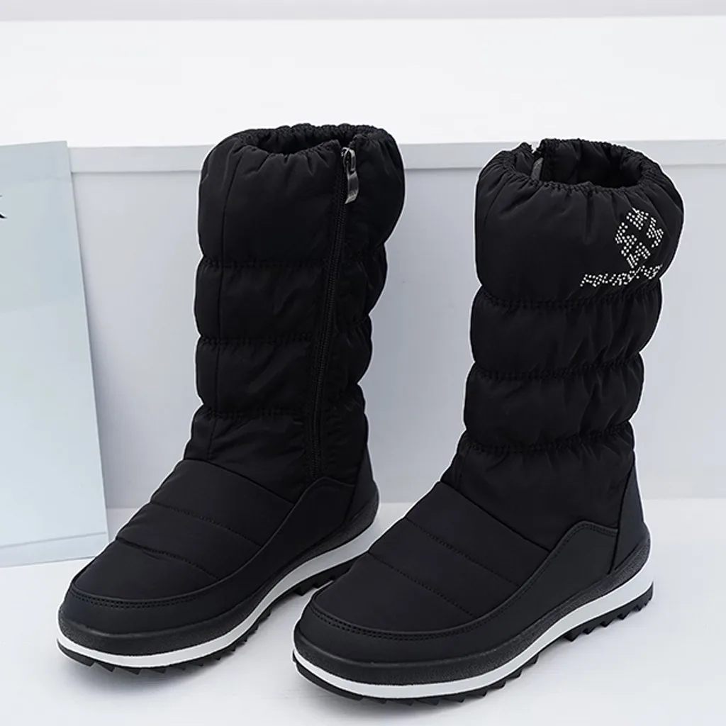 Женская обувь для отдыха; цельный Кристал; зимние сапоги до колена на молнии из хлопка; большие размеры
