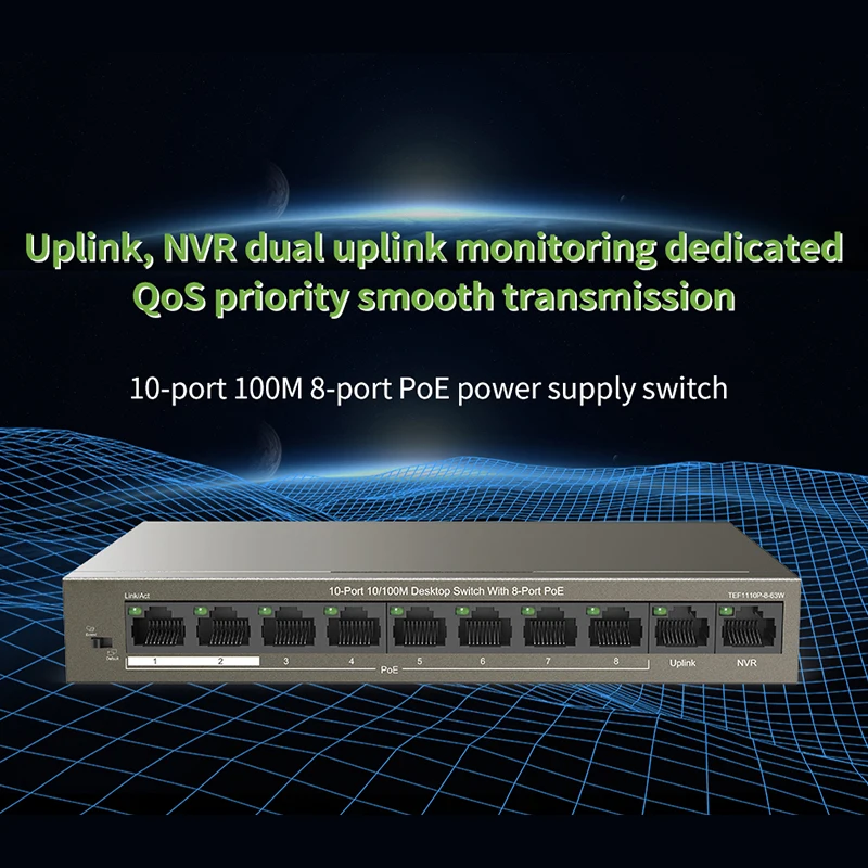 GLVISION GLTEF1110P 8 63W сетевой коммутатор Ethernet с 9 портами 250 м стабильный источник