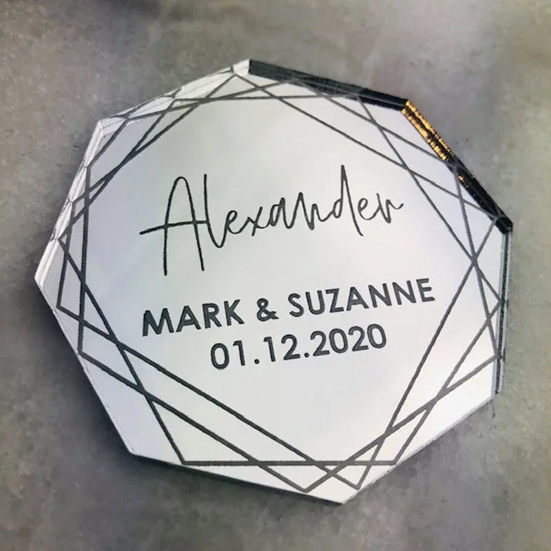 

Mirror Acrylic Table Names, Octagon Personalised Place Setting, Wedding Place Name, Laser Engraved Place Card