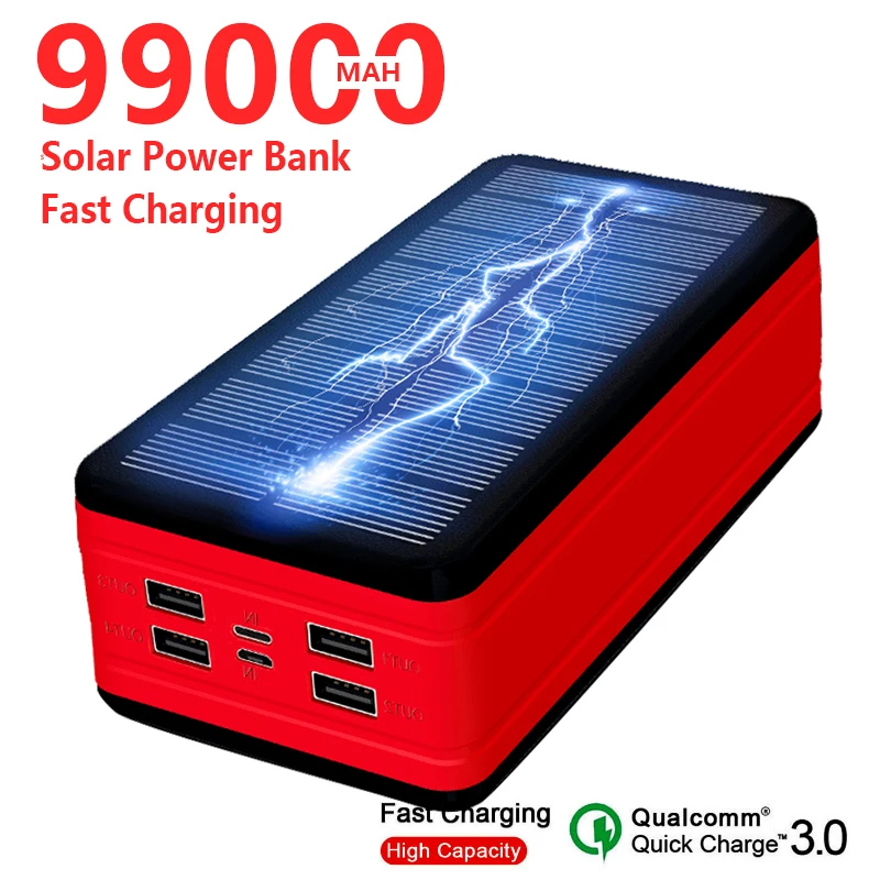 99000mAh солнечной энергии банк большой емкости портативное зарядное устройство LED