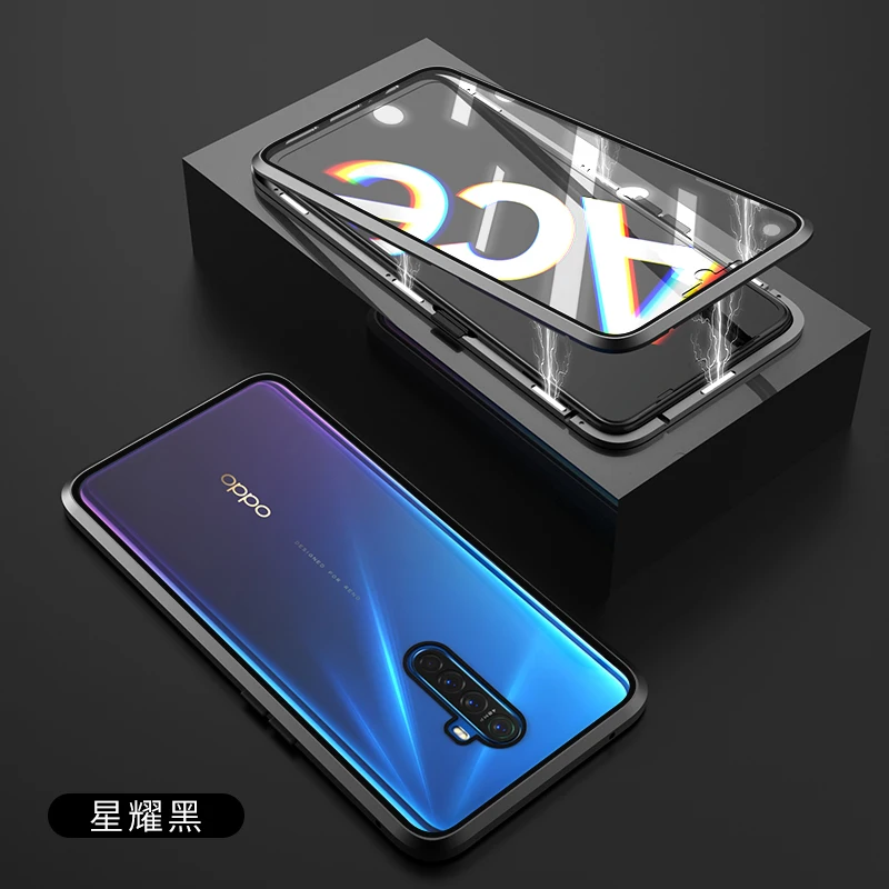 Black GKK Магнитный адсорбционный металлический чехол для OPPO Reno 2 Z 10X Zoom Ace чехол Двусторонняя крышка из закаленного стекла для Oppo Reno 2 Z Ace - Цвет: Black