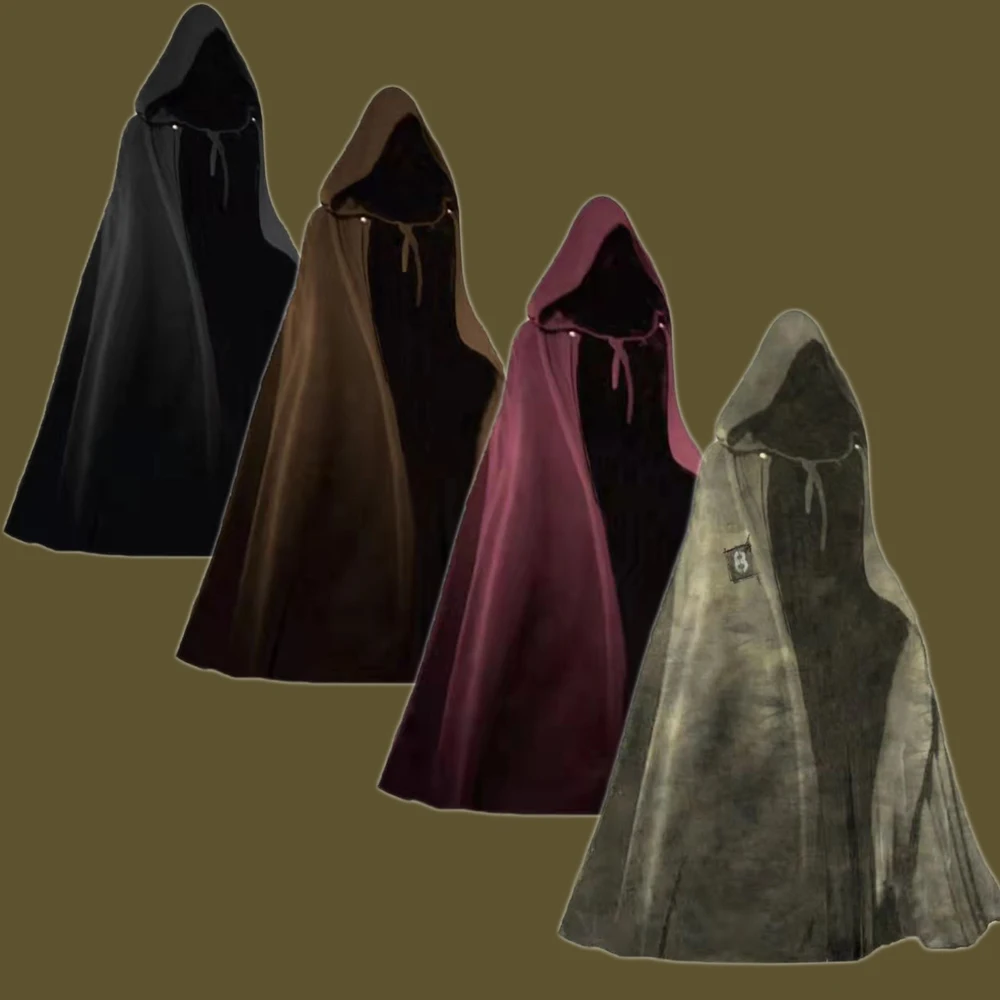 

4Colors Medieval Halloween Costumes Cloak For Man Adults Wizard Cosplay Middle Age Gown Vintage Coat