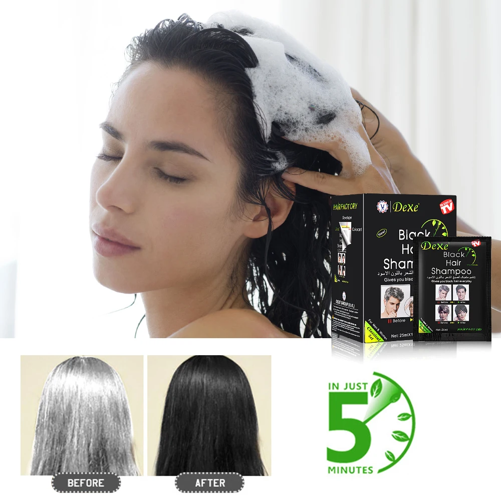 Hair Dye Shampoo 25ml 10Pcs Black Hair Shampoo Dye Hair Into Black Herb Natural Colorant Shampoo Treatment