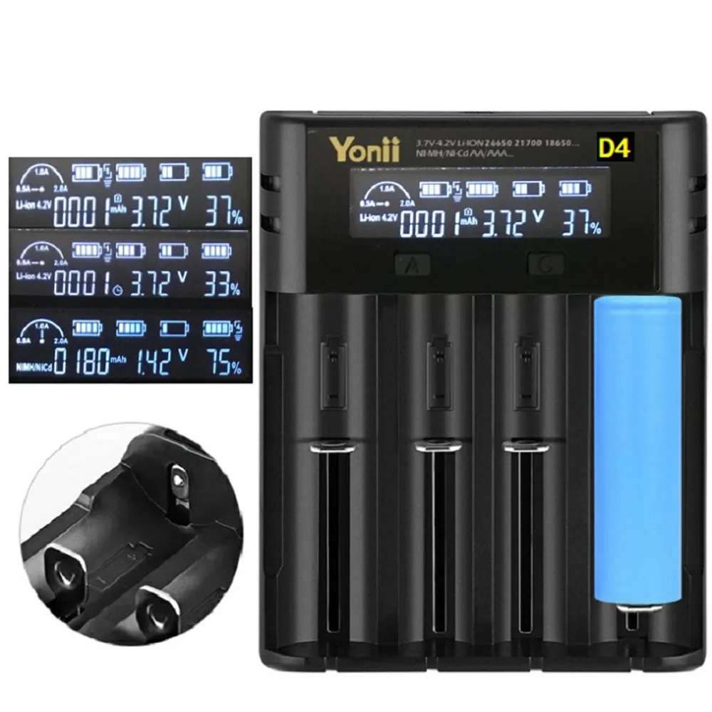 YONII 18650 зарядное устройство для 3,7 v батарея 4 слота для 3,7 в Li-Ion 14500 18500 16340 21700 для 1,2 v aa aaa ni-cd батареи