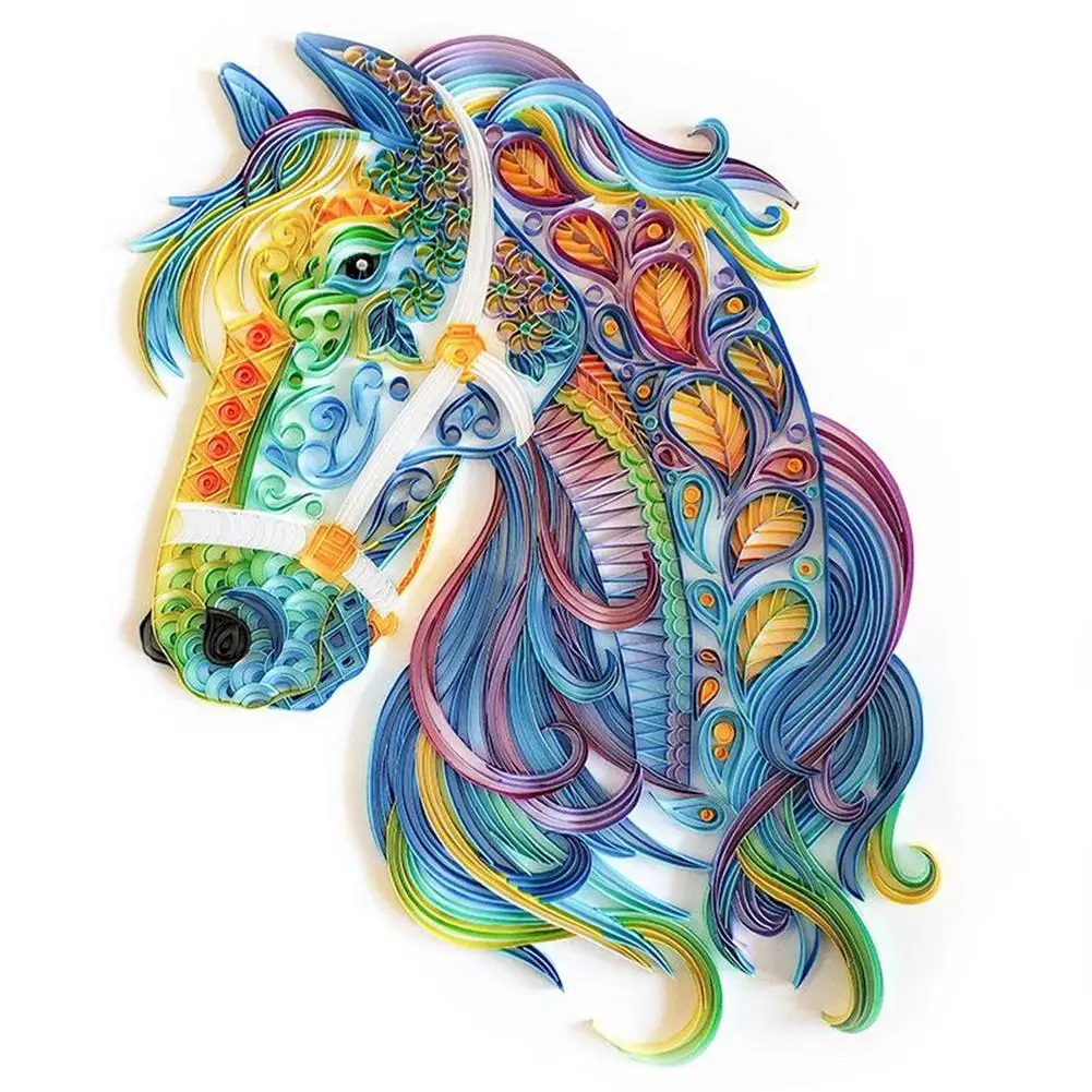 3D Horse DIY Paper Filigree Painting Kit Tools With EVA Pattern Board