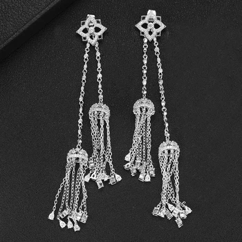 

GODKI 106mm Super Long Tassels Dangle Earrings Treny Cubic Zircon Wedding Engagement Party Indian gold earrings for women 2019