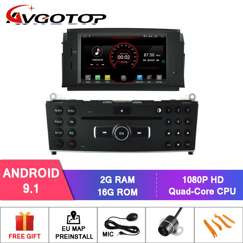 AVGOTOP Android 9 автомобильный Радио gps dvd-плеер для MERCEDES-BENZ W204 C200 Wifi Автомобильный мультимедийный - Цвет: Android 9