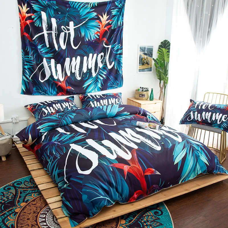 Tropical rainforest plant bedding set Duvet Covers Pillowcases Queen King comforter bedding sets bedclothes bed linen(NO Sheet