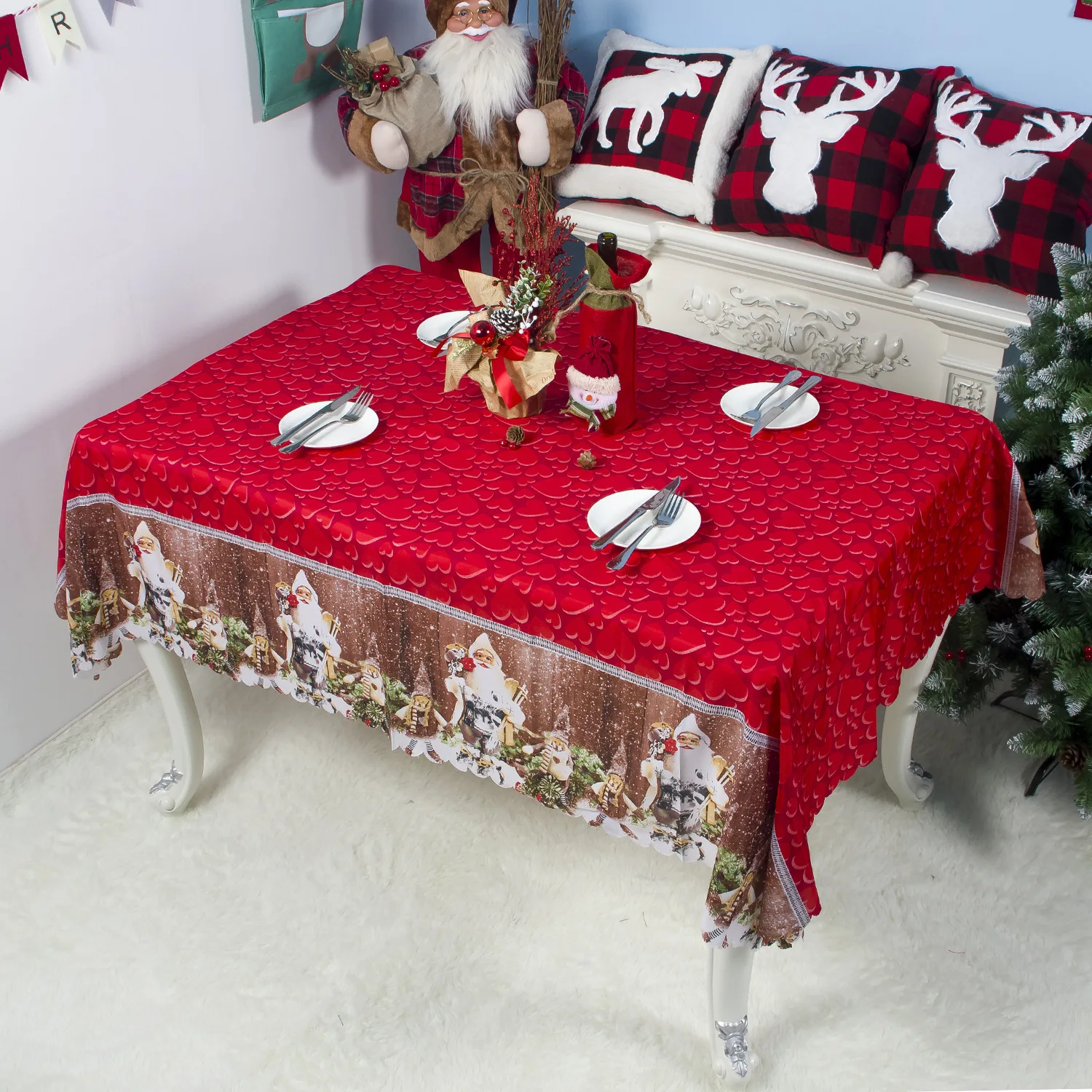  Christmas table cloth Christmas cartoon polyester table cloth can be washed 150*180 cm Christmas ta